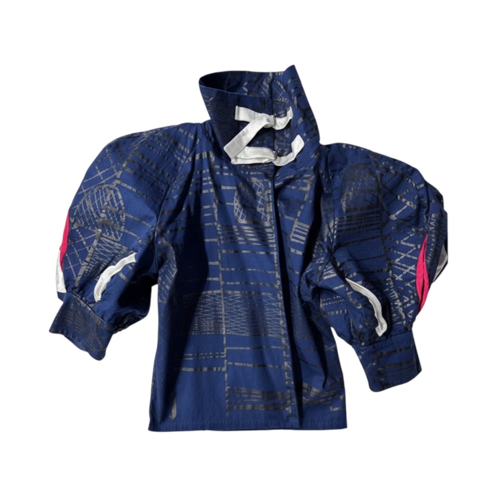 DELPHINE MURAT - VINTAGE 2003 - CAGE PRINTED SHIRT/JACKET - NAVY/BLACK - SIZE XS